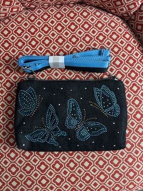 Brighton Demin Crossbody Bag with Blue Butterfly Rhinestones